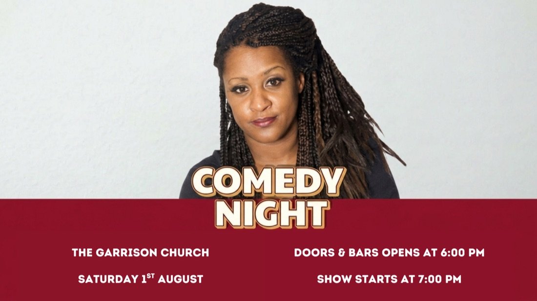 KCD Comedy Night poster — Saturday 1st August at The Garrison Church