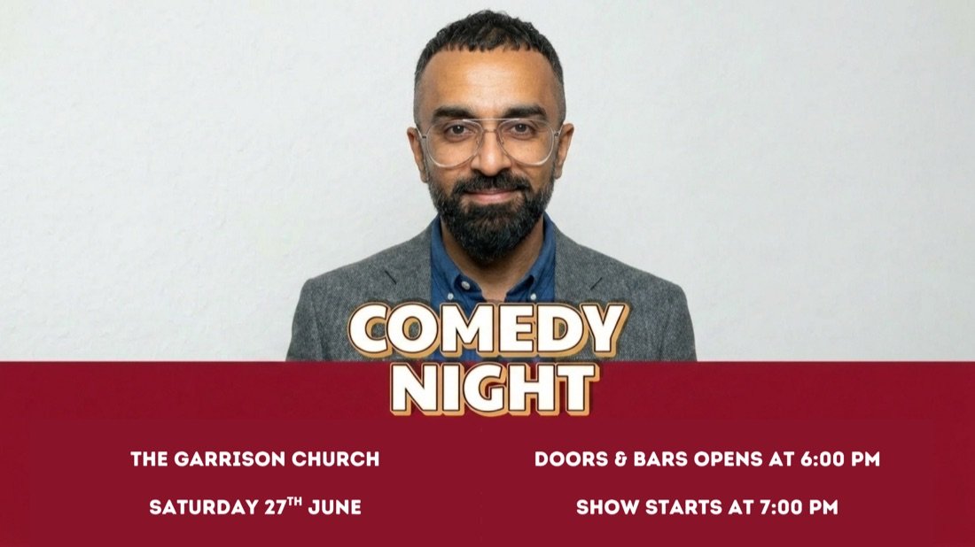 KCD Comedy Night poster — Saturday 27th June at The Garrison Church